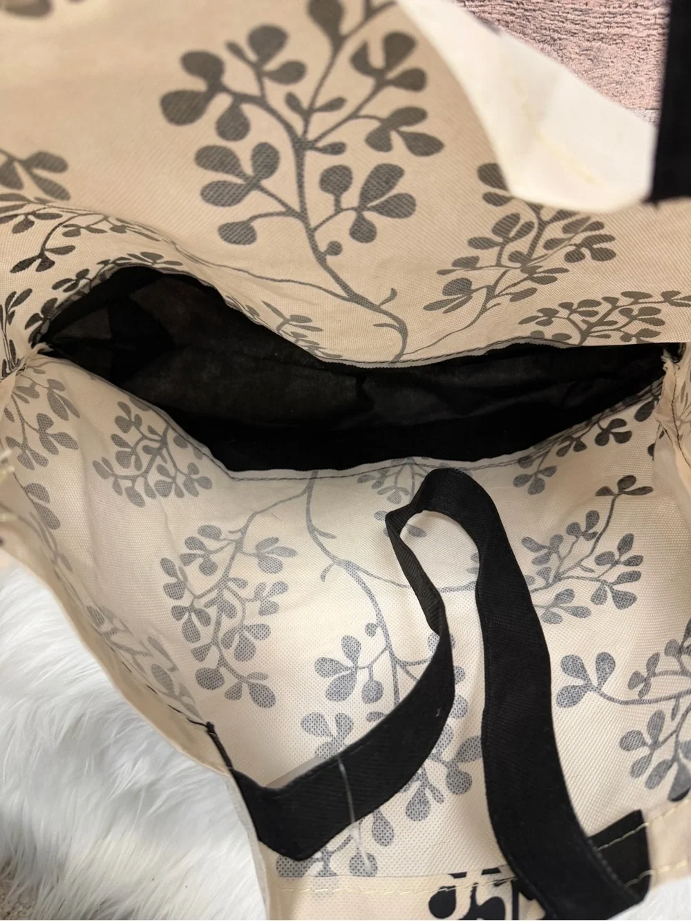 Canvas Tote Bag with Black Floral Botanical Print